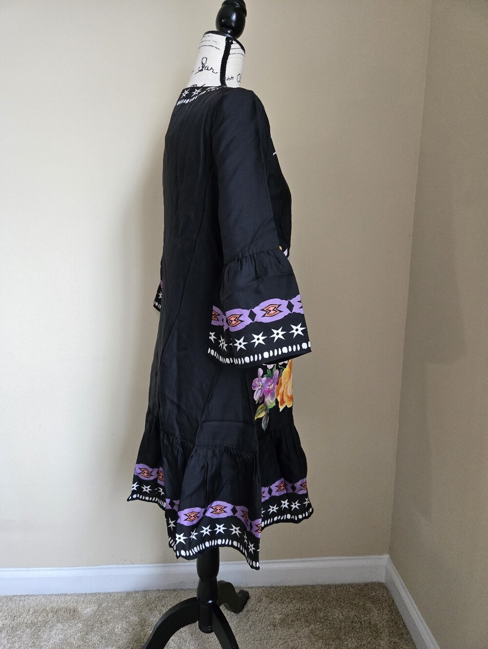 Johnny Was Hailee Mini Dress Womens XS Black Floral Silk Blend - Picture 3 of 12